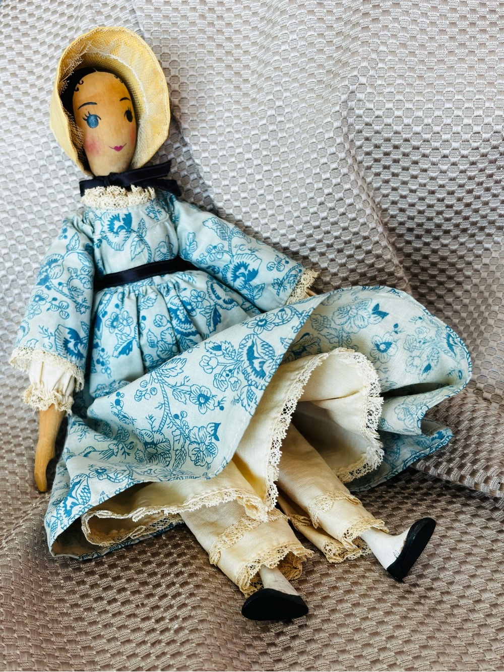Vintage 1950’s Wooden Polly Sharrock Wood 12” Doll, Marblehead, Mass